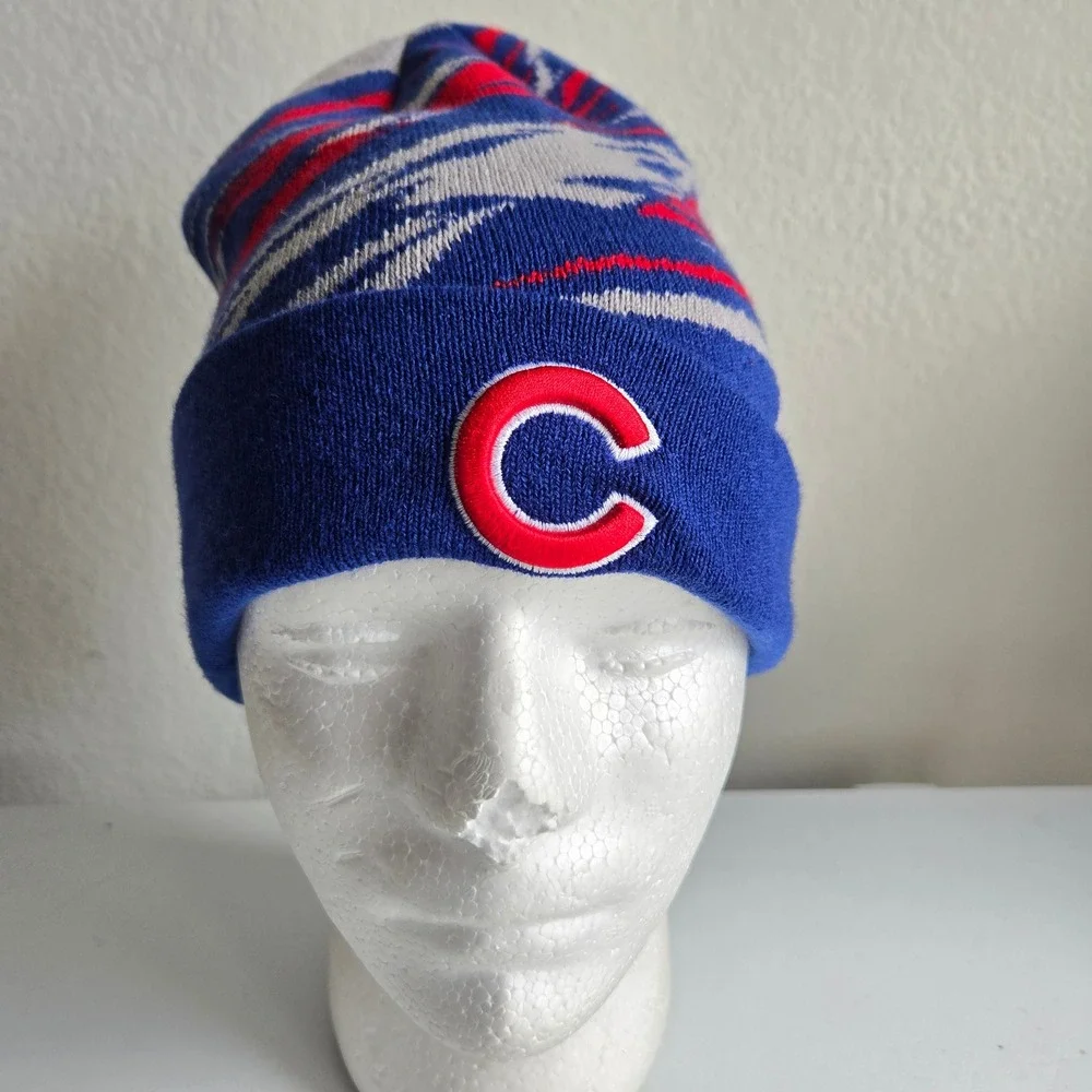 New Era‎ Chicago Cubs Knit Beanie Hat Red Blue Gray C Logo Tiger Stripes